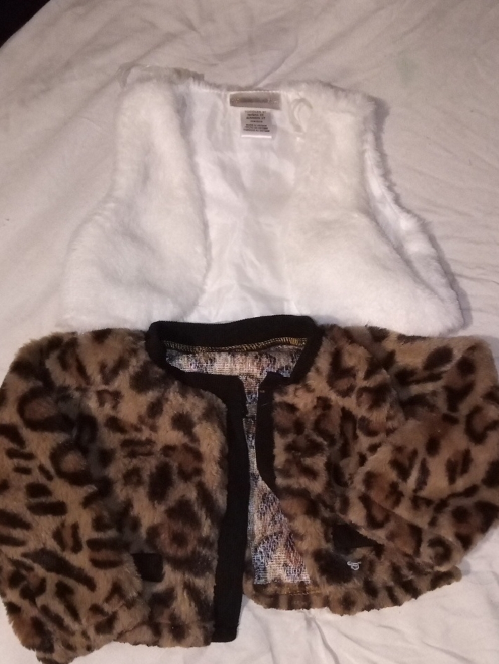 Sweet Heart Rose White & Leopard Reversible Faux Fur Vest for Kids